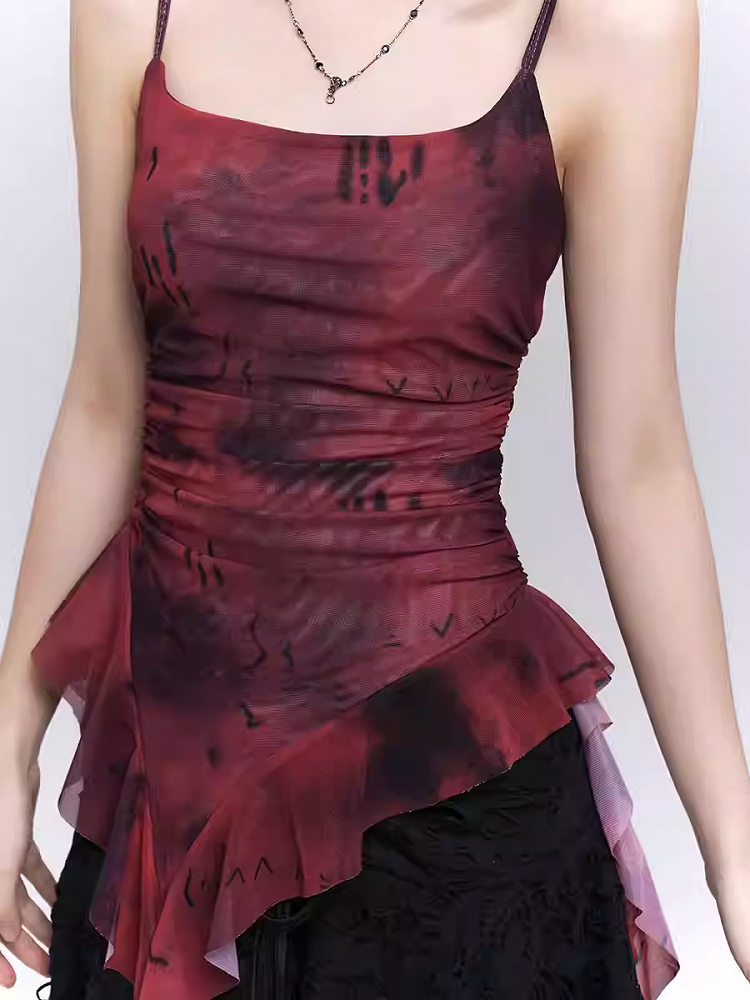 Red Asymmetrical Flounce Hem Glamorous Cami Top