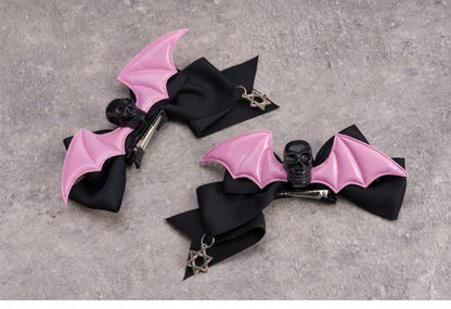 Hexagram Charm Pink Bat Wings Black Gothic Skull Bowknot Hairclips