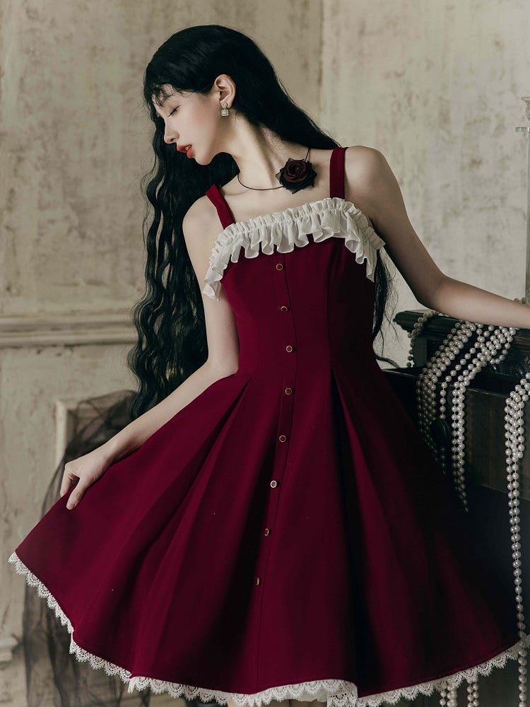 Red Slim Fit Waist Elegant Lolita Fashion Dress