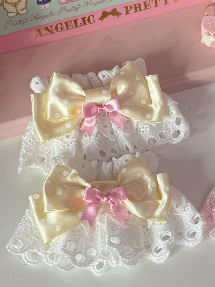 Pink/Yellow Polka-dot Pattern Bowknot Design Wrist Cuffs