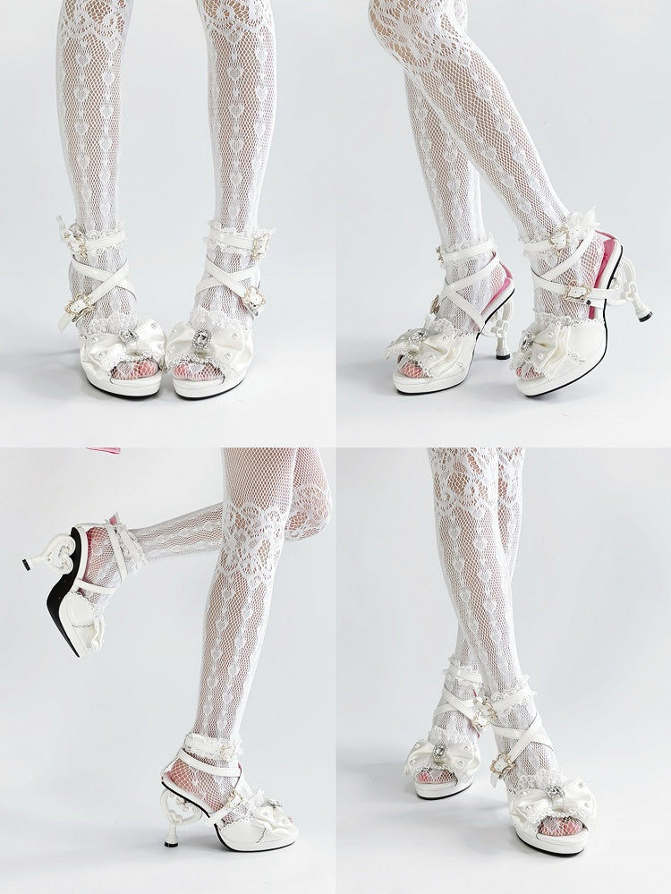 White Gyaru Fashion Heart-shaped High Heels Sandals