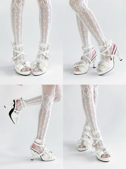 White Gyaru Fashion Heart-shaped High Heels Sandals