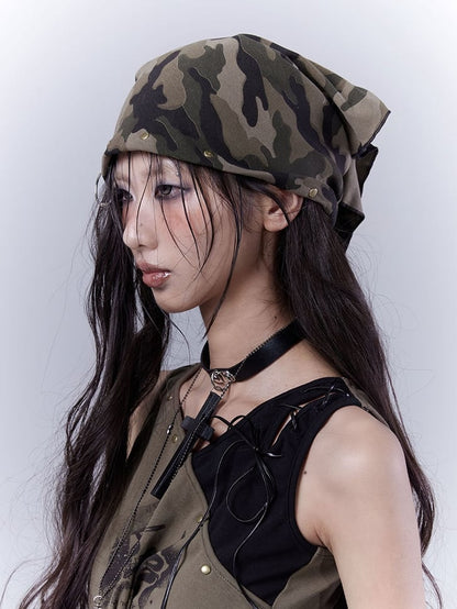 Camouflage Wasteland Punk Distressed Studded Triangle Scarf