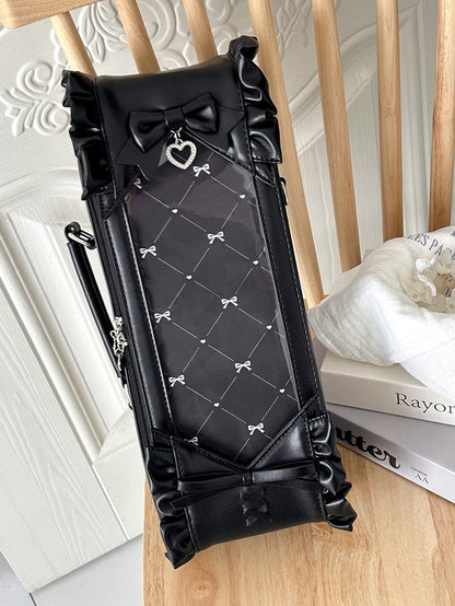 Black Bowknot Details Diamond Pattern 1/6 Scale BJD Doll Bag with Two Straps