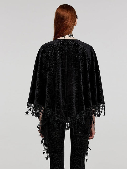 Plus Size Black Goth Shawl Handkerchief Tassel Hem