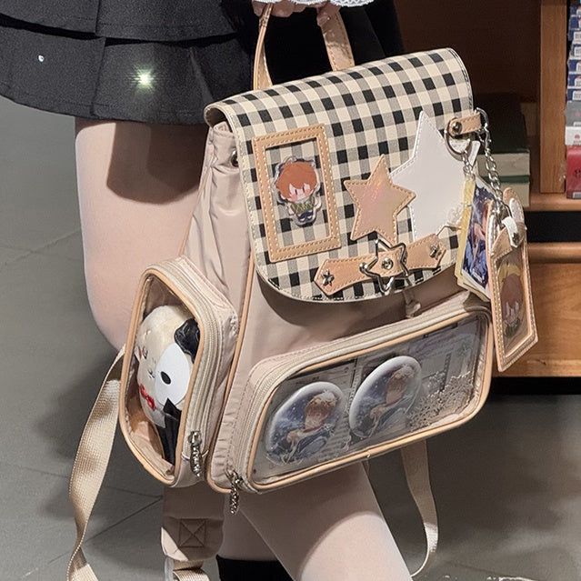 Khaki Detachable Bunny Ear Ita Backpack With Card Holder Charm