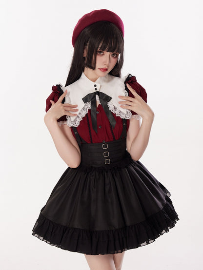 Three Metal Buckles Decorated High Waist Black Jirai Kei Skirt with Removable Straps