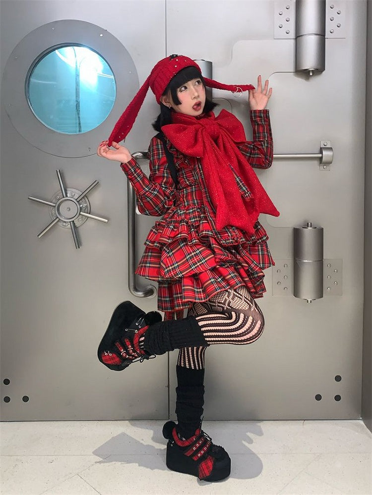 Punk Bunny Red Plaid and Black Y2K Platforms