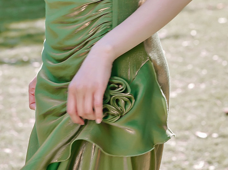 Green Floral Mermaid Skirt Flounce Hem Summer Cami Dress