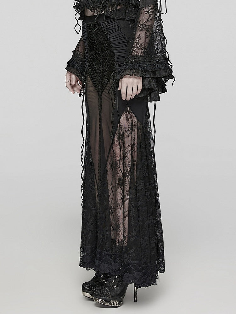 Black Goth Sexy Wrapped Hip Long Skirt