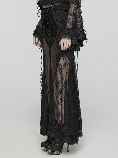 Black Goth Sexy Wrapped Hip Long Skirt