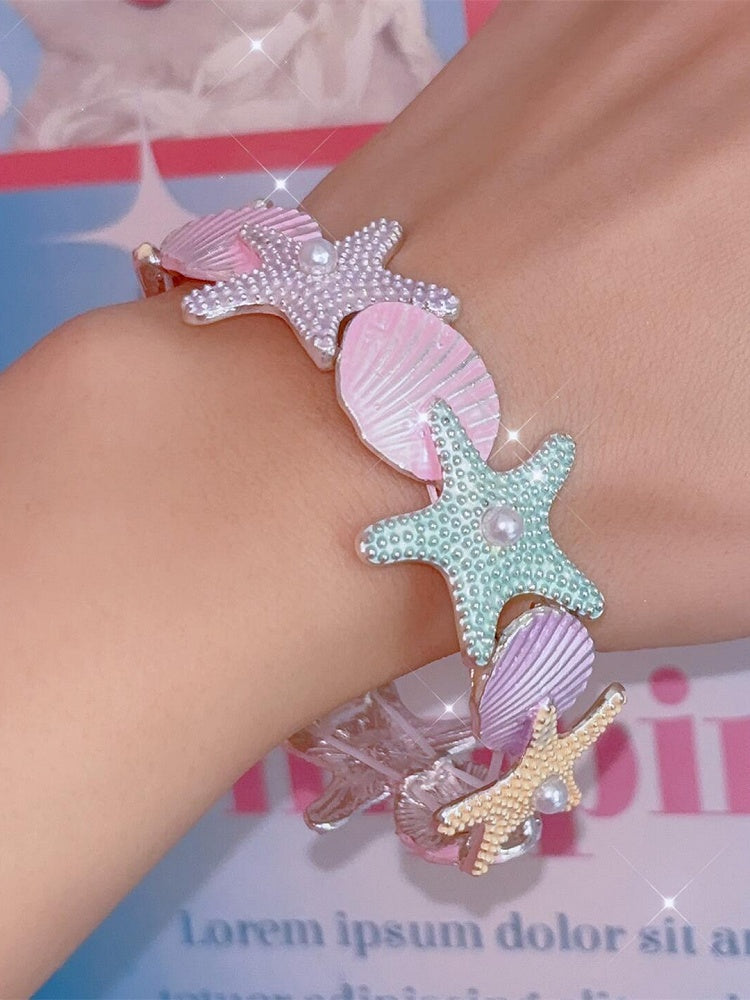 Colorful Y2K Starfish Shell And Beaded Decorated Bangle