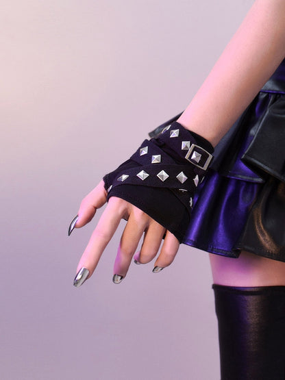 Gothic Black Cyberpunk Studs Gloves