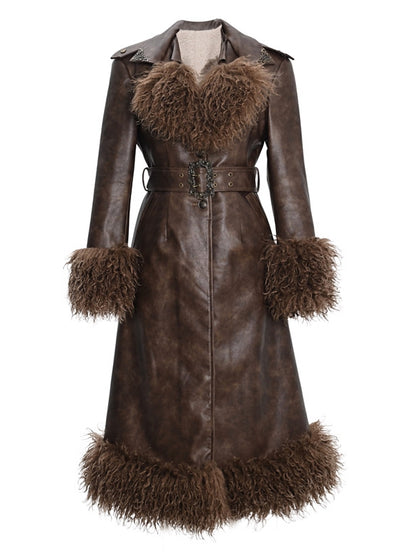 Brown Vintage Mailard Winter Padded Coat PU Leather Fabric