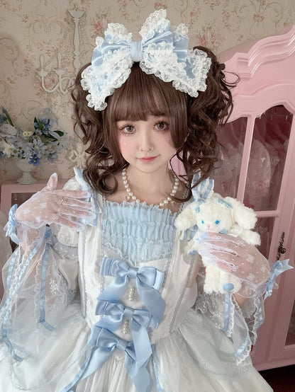 Blue&White/Black Beaded Decorated Lace Trim Bowknot KC