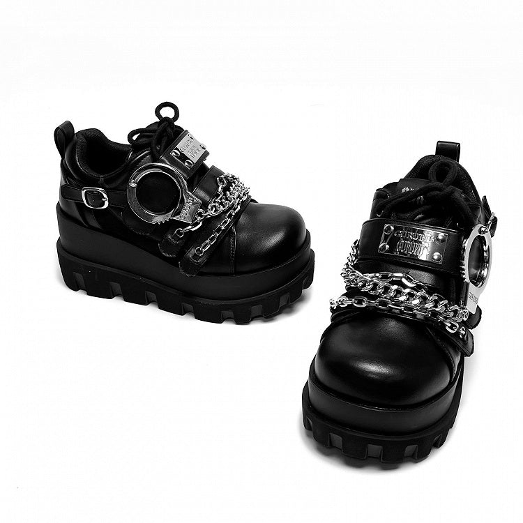Y2K Handcuffs Design Detachable Chains Black Punk Platforms