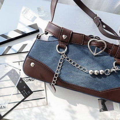 Dark Brown Ita Bag with Chain and Heart Charm