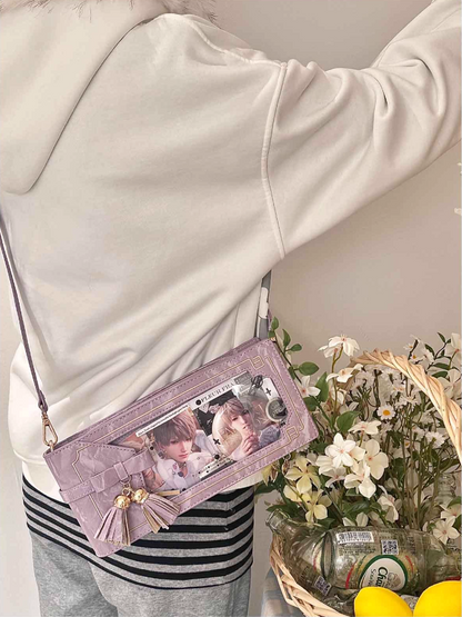 Purple PU Floral Pattern Cheongsam Style Ita Bag With Bow & Fringe Accent