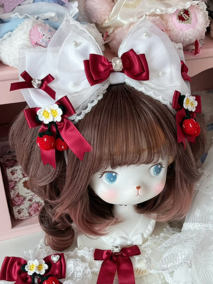 Pink/White&Red Rhinestone Decorated Bowknot KC