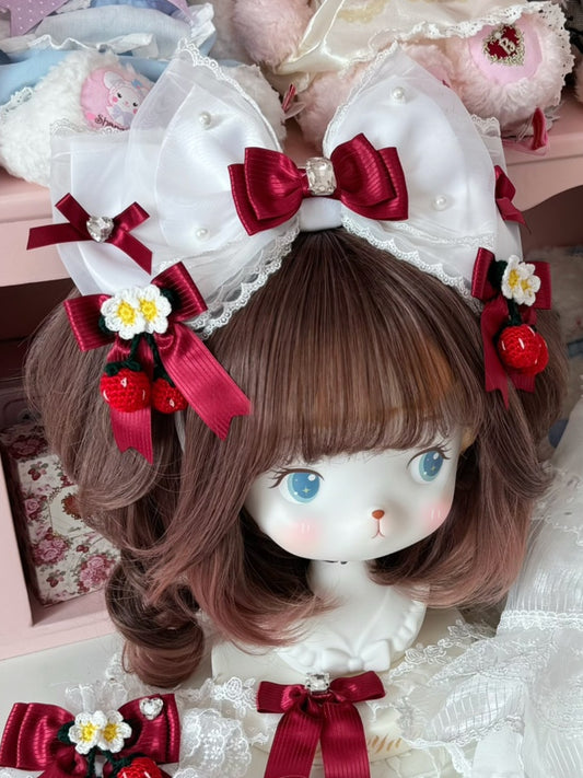 Pink/White&Red Rhinestone Decorated Bowknot KC