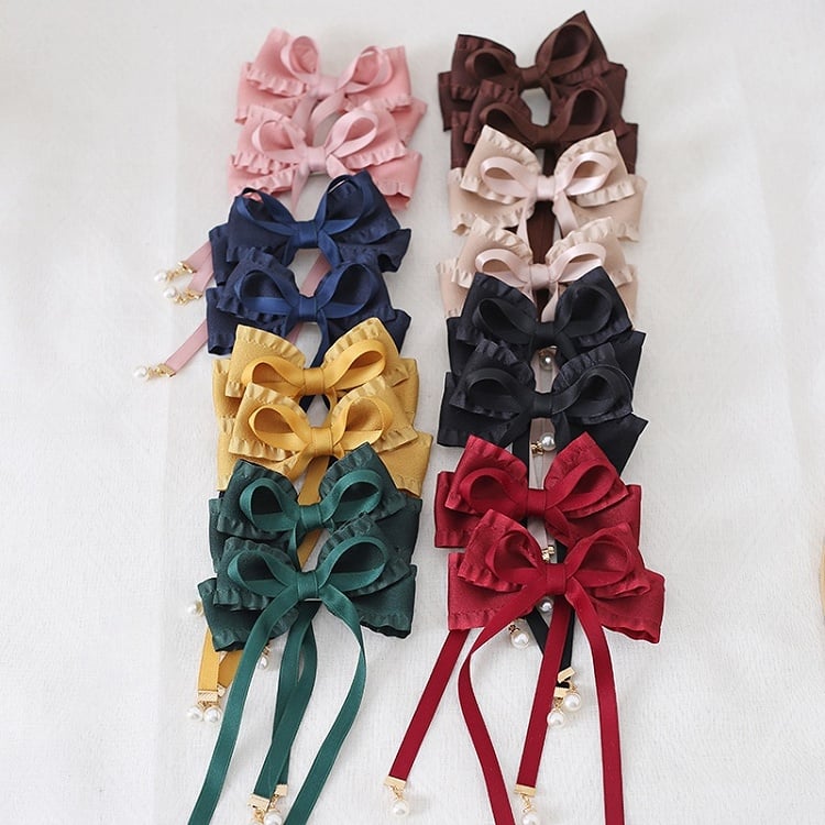 8 Colors Cute Bowknot Ribbon Hairclip with Bead Decorations