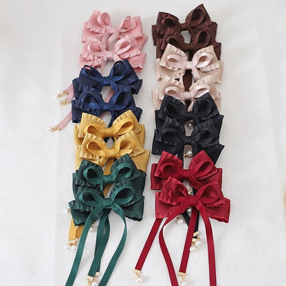 8 Colors Cute Bowknot Ribbon Hairclip with Bead Decorations