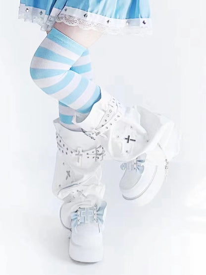 Punk Cross Wings White and Blue Jirai Kei Platforms High Block Heel