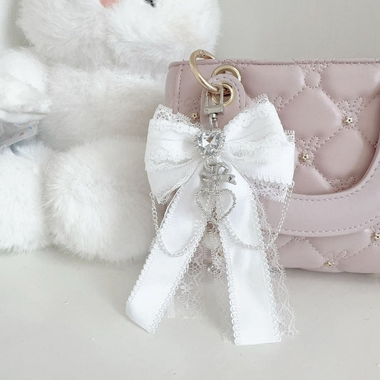 5 Colors Jirai Kei Heart Rhinestone Chains Decorated Bowknot Charm