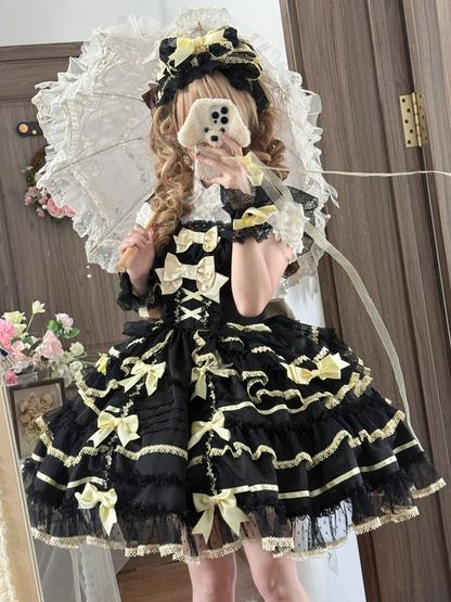 Black and Yellow Sweet Bow Accents Princess Lolita Jumper Skirt