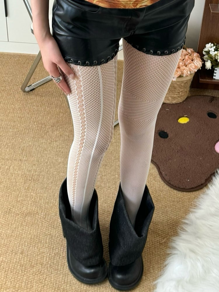 Black/White/Gray/Brown Wasteland Punk Asymmetrical Design Tights