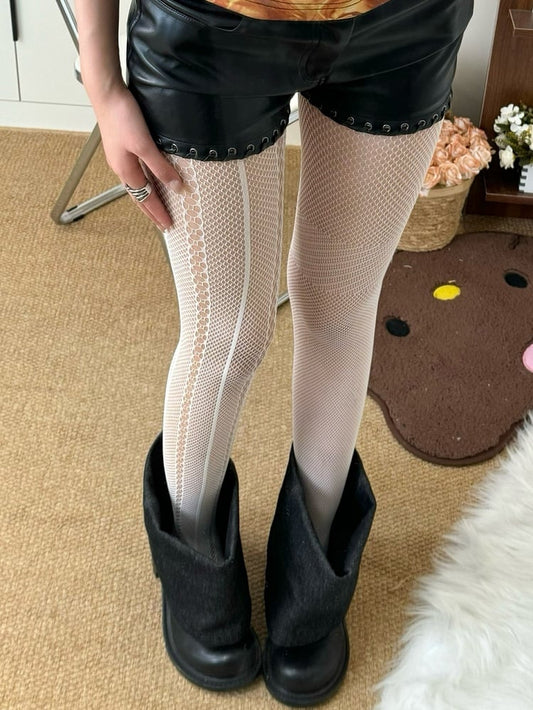 Black/White/Gray/Brown Wasteland Punk Asymmetrical Design Tights