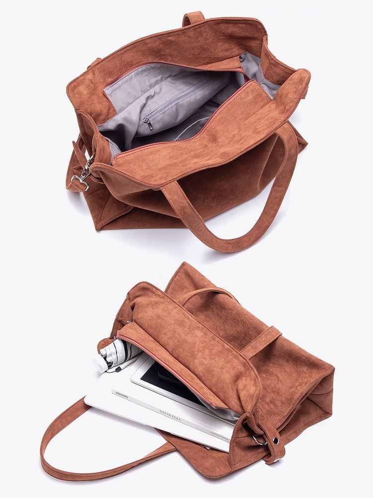 Modern Brown Zippered Tote And Single-Shoulder Design