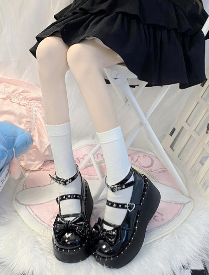 Y2K Black Bow at Top Stud Detail Platforms