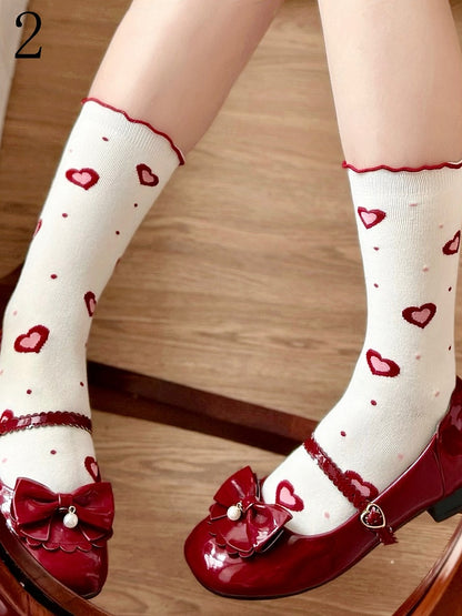 5 Options Red and White Sweet Lolita Calf Socks
