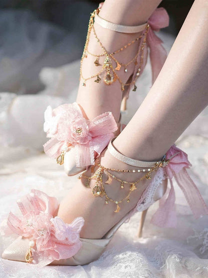 Pink Floral and Bowknot Hime Lolita 5CM/8CM Heels