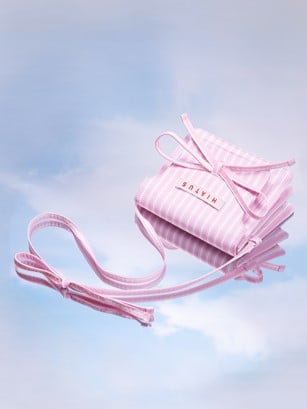 Charming Pink Striped Bow Crossbody Bag