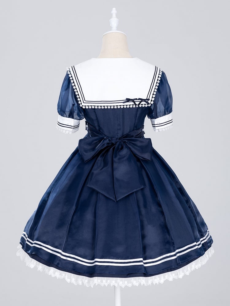 Navy Starry Sailor Lolita Dress with Red Bowtie