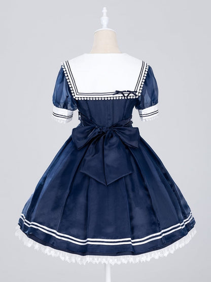 Navy Starry Sailor Lolita Dress with Red Bowtie
