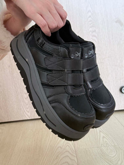 Black Velcro Strap Closures Platform Sneakers