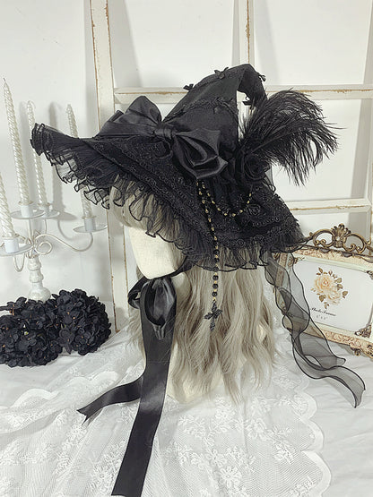 Cross Chain Decorated Gothic Black Halloween Gorgeous Witch Hat
