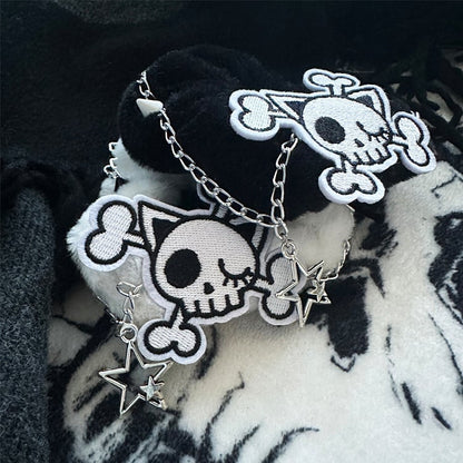 Black/White Skeleton Applique Gothic Plush Scrunchie