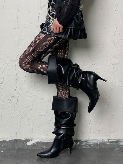 Black Y2K Asymmetrical Design Hollow-out Tights