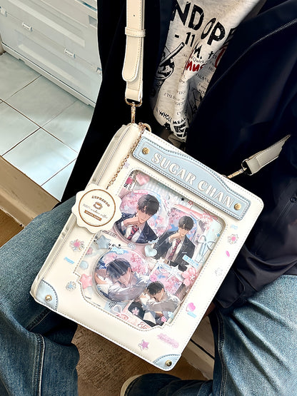 White&Blue Letter Decorated Ita Bag