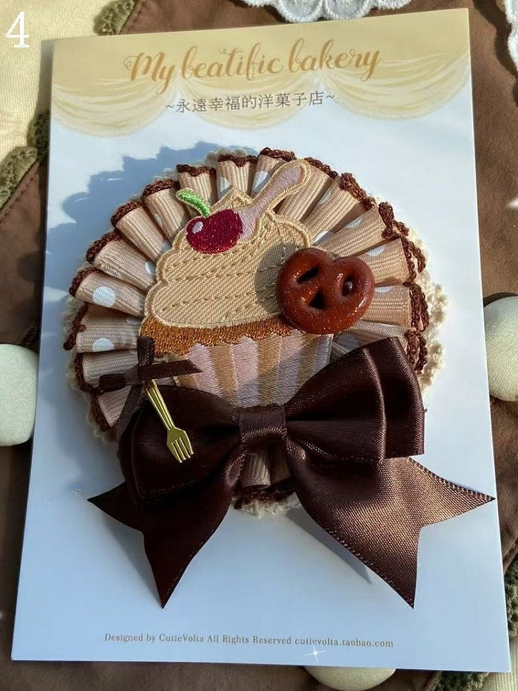 5 Options Bowknot Decorated Ruffled Cookie/Cake Brooch/Hairclip