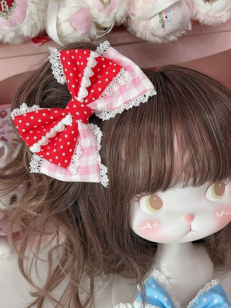 5 Color Options Lace Trim Plaid And Polka-dot Pattern Bowknot Hairclip
