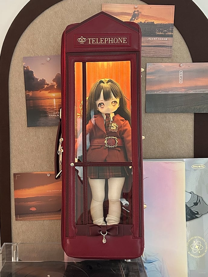 Red Telephone Booth-shaped 1/4 Scale BJD Doll Bag with Two Straps