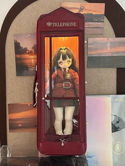 Red Telephone Booth-shaped 1/4 Scale BJD Doll Bag with Two Straps