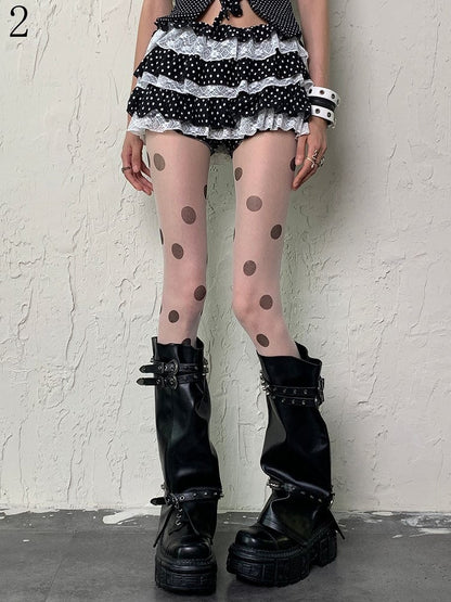 White Y2K Polka-dot Pattern Gyaru Fashion Tights