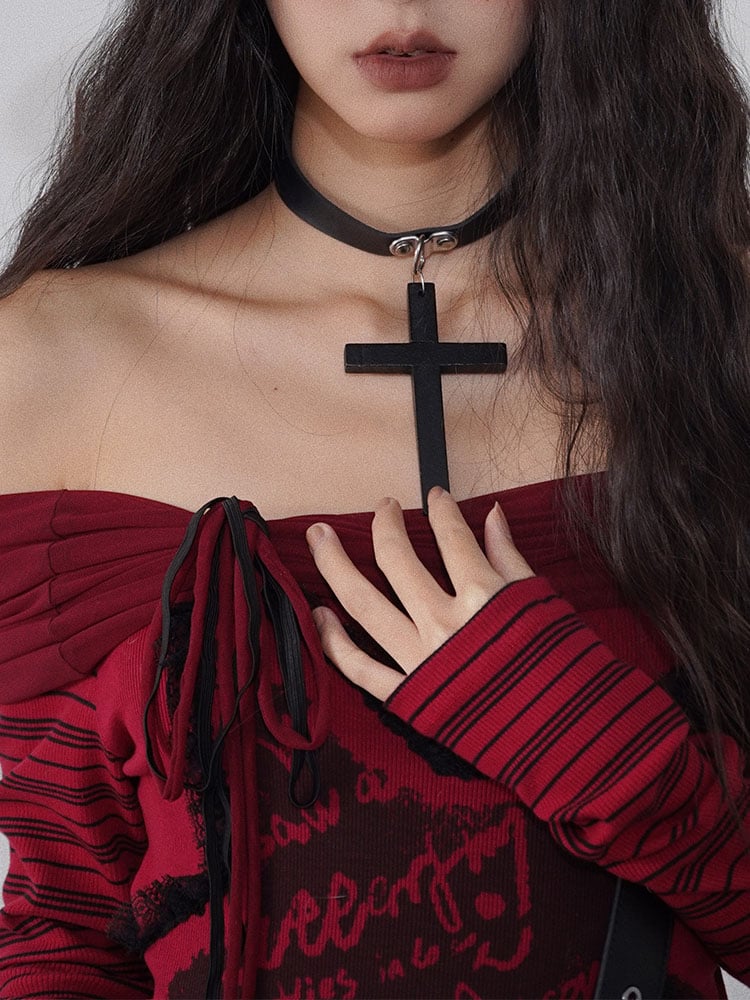 Black Punk Cross PU Choker