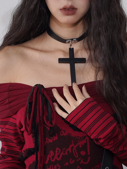 Black Punk Cross PU Choker